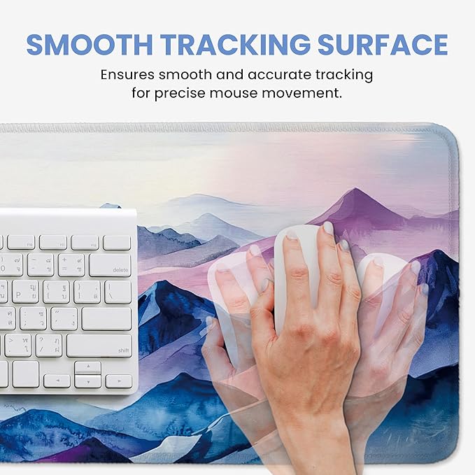 Large Mouse Pad for Desktop, Cute Desk Mat Pad Protector for Work & Gaming, Aesthetic Pretty Anti-Slip Laptop Blotter Cover for Office School Home Supplies, Distant Peaks, 31.5" x 11.8"
