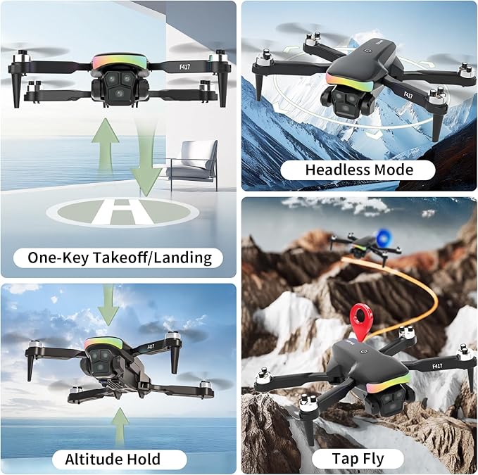 Mini Drone with 1080P Camera for Adults and Beginner,RGB LED Light FPV Drone Quadcopter for Beginners,One Key Take Off/Land Altitude Hold,Optical Flow Positioning Gravity Gesture Control