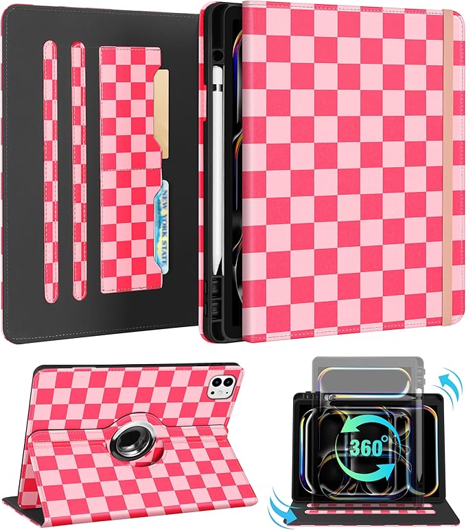 Kidcube for iPad Pro 13 Inch Case M4 2024 - Women Girls Cute Rotating Stand Folio Cover with Pencil Holder & Card Slot Girly Pretty Unique Design for iPad Pro 13 Inch Case 2024 (A2925 A2926 A3007)