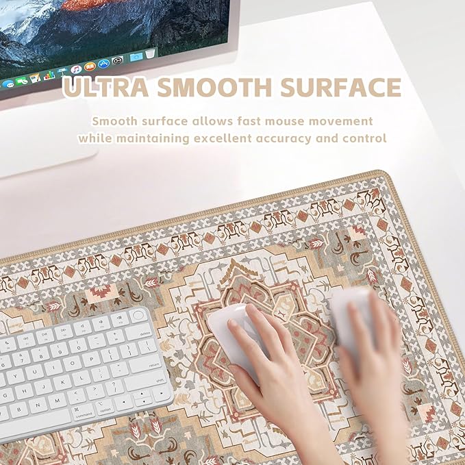 Baziabbo Cute Desk Mat,XXL Extended Large Mouse Pad,Gaming Mousepad with Stitched Edge,Non-Slip Rubber Base Keyboard Desk Pad for Home Office Study Game (Khaki)