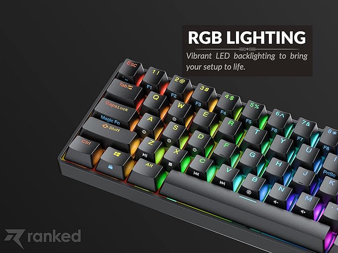 Ranked S60 Supernova 60% Form Factor | Hot Swappable Mechanical Gaming Keyboard | 61 Keys Multi Color RGB LED Backlit for PC/Mac Gamer (Black, Gateron Optical Speed Yellow)