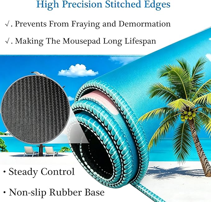 31.5x11.8 Inch Non-Slip Long Extended Large Gaming Mouse Pad with Stitched Edges XL Laptops Keyboard Mouse Mat (Beach Sky)