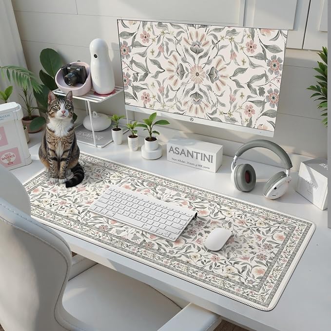 iLeadon Large Desk Mat Grey, Thick Keyboard and Mouse Pad with Non-Slip Base, Keyboard Mats for Desk, Full Coverage Computer Mat 35.4"x15.7" for Office & Gaming Setup (Grey)