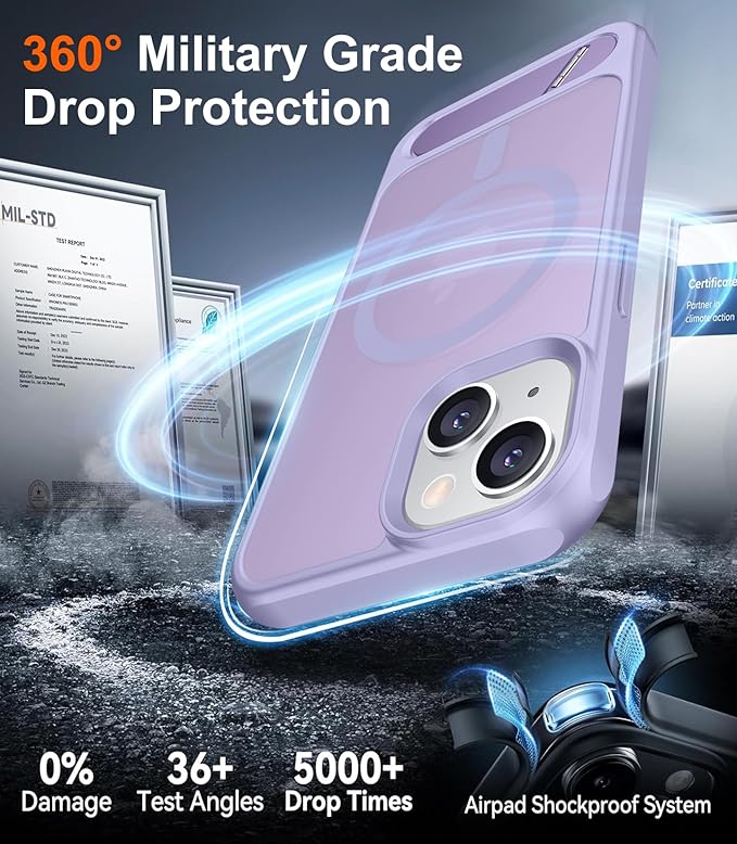 Magnetic Compatible with iPhone 14 Case/iPhone 13 Case,[Built-in Invisible Kickstand][Compatible with MagSafe][Military Grade Shockproof] Slim Translucent Matte Phone Case for iPhone 14/13 6.1"