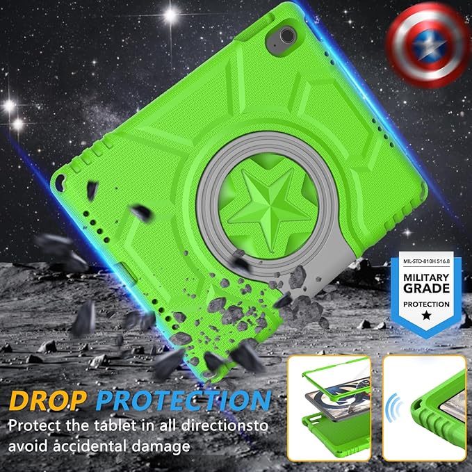 Kids Case for iPad 10th Generation 10.9-inch (2022) & iPad Air 11-inch M2 (2024) & iPad Pro 11-inch M4 (2024), Lightweight Shockproof Case Built-in Screen Protector with Handle Stand, Green