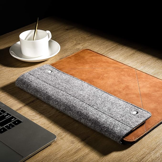 MoKo 13-13.3 Inch Laptop Sleeve Fits New 13-inch Mac Neo/Pro 13" M2/M1, MacPro 14", Mac Air 13.3", iPad Pro 13, Surface Pro 9/8 13", Felt & PU Leather Case Bag with Pocket, Gray&Brown