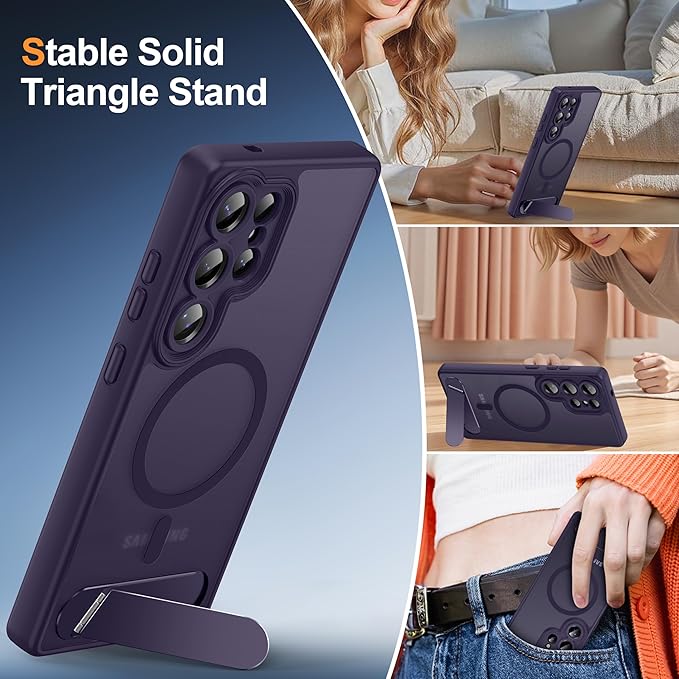 Magnetic for Samsung Galaxy S25 Ultra Case, [Compatible with MagSafe][Full Camera Protection][Built-in Invisible Kickstand] Translucent Matte Phone Case for S25 Ultra 6.9" - Purple