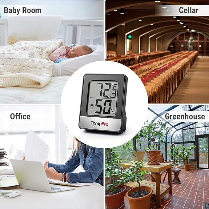 TempPro TP49 4 Pieces Digital Hygrometer Indoor Thermometer Humidity Meter Mini Hygrometer Thermometer with Temperature and Humidity Monitor Room Thermometer, Black (Previously ThermoPro)