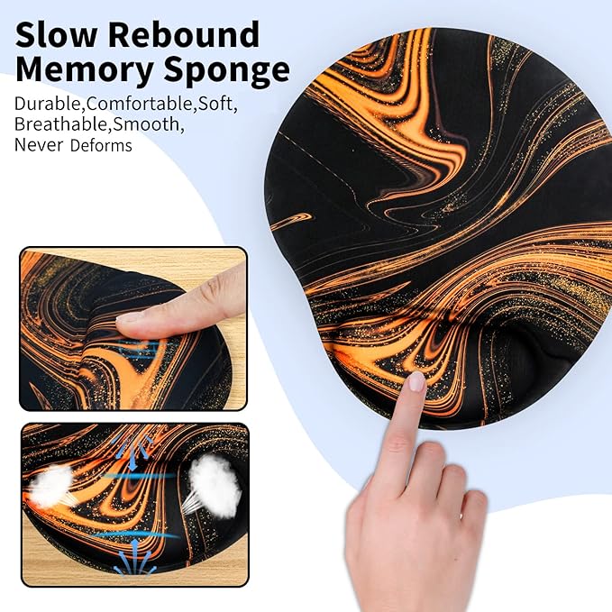 Ergonomic Mouse Pad with Wrist Support,Cute Mouse Pads with Wrist Rest,Comfortable Mouse Pad for Home Office Gaming Working Computers Laptop,Pain Relief with Non-Slip PU Base (Black Gold)