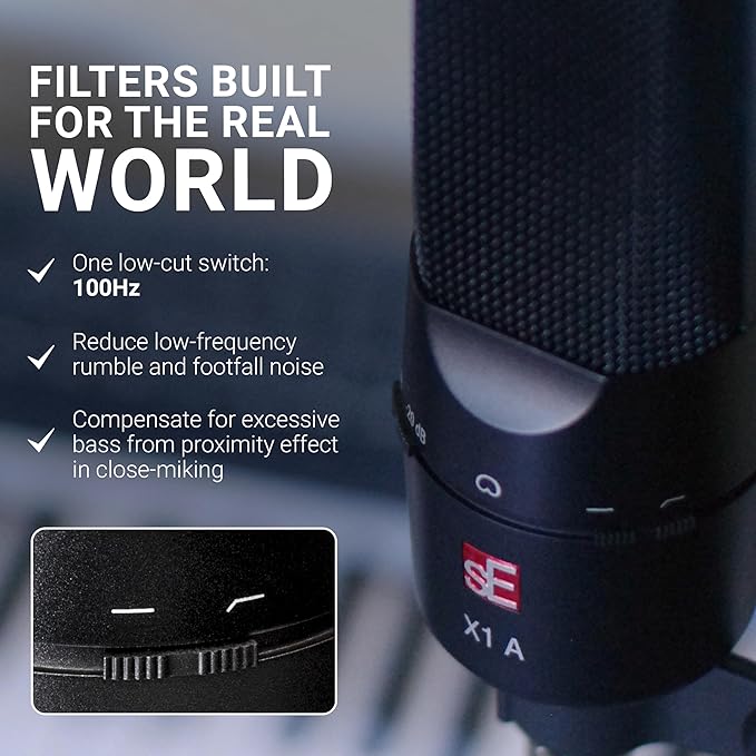 SE ELECTRONICS X1 A Large Diaphragm Condenser Microphone with 100 Hz Filter & -20 dB Pad - XLR Condenser Mic for Singing & Instruments - Professional Studio Microphone for Recording & Podcasting