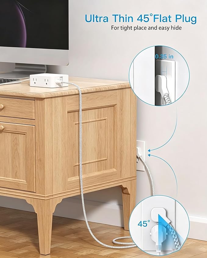 Extension Cord 20 Ft, One Beat Surge Protector Power Strip 20 Ft Long Cord, 8 AC Outlets with 4 USB Ports(2 USB C), White Power Strip for Home Office College Dorm Room, Desk Essentials