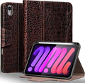 Gexmil Premium Leather Case for iPad mini 7 (A17 Pro) 2024 / iPad mini 6 Generation 2021 8.3 Inch,Pencil Holder, Magnetic Closure,Shockproof Cowhide Cover,Adjustable Stand,Brown Crocodile