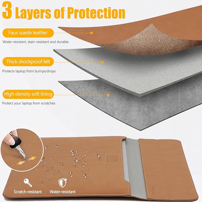 HYZUO 13.3-14 Inch Laptop Sleeve Case with Stand Feature for MacBook Pro 14 M5/M4/M3/M2/M1 2026-2021, MacBook Pro/Air 13.3, 13.5" 13.8" Surface Laptop, HP Spectre X360 13/14, Brown