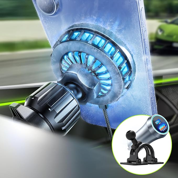LISEN Qi2.2 25W MagSafe Car Mount Charger [2026 Upgraded with TEC Cooling] Qi2.2 25W Wireless Car Charger Magnetic Car Phone Holder Charger for iPhone 17/16/15/14/13/12,Samsung S26/S25, Vent