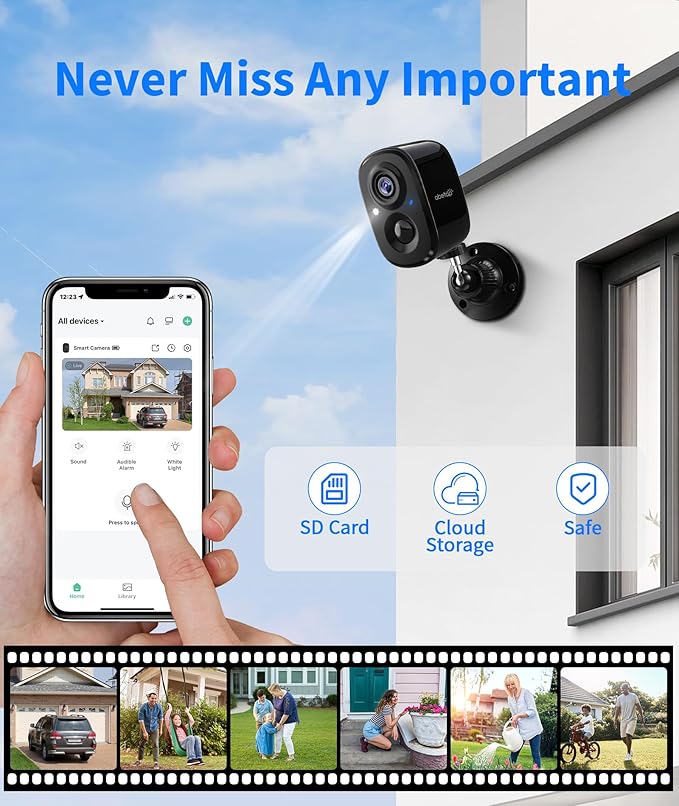 2K Wireless Security Cameras - Outdoor WiFi Security Cameras Color Night Vision, AI/PIR Detection, 2-Way Talk, Cloud/SD, Weatherproof, Battery Powered Outdoor Cameras (Black2)