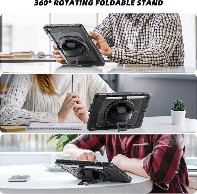 Case for iPad 6th/5th Generation 9.7'' with Screen Protector Pencil Holder [360 Rotating Hand Strap] &Stand, Drop-Proof Case for iPad 6th/5th/ Air 2/ Pro 9.7(Black)