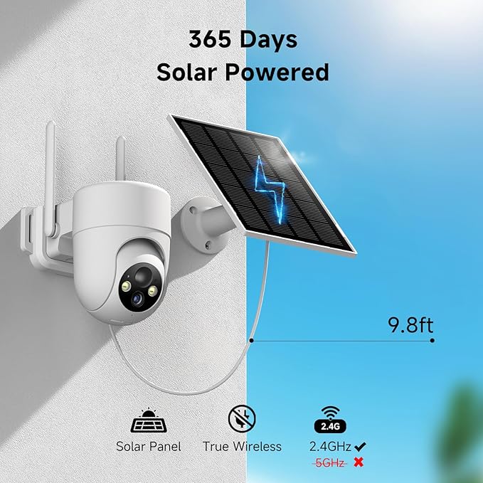 Oculview 2K Solar Security Cameras Wireless Outdoor, 2PCS Outdoor Camera Wireless with 360° View, Cameras for Home Security with Color Night Vision, Only Support 2.4GHz Wi-Fi