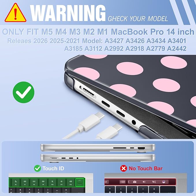 May Chen for 2026 MacBook Pro 14-inch M5 M4 M3 M2 M1 Pro/Max Chip, Release 2026 2025-2021, Model A3427 A3426 A3434 A3112 A3401 A3185, Plastic Hard Shell with Keyboard Cover, Pink Dots