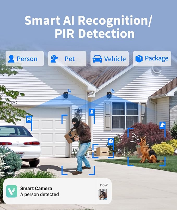 2K Wireless Security Cameras - Outdoor WiFi Security Cameras Color Night Vision, AI/PIR Detection, 2-Way Talk, Cloud/SD, Weatherproof, Battery Powered Outdoor Cameras (Black2)