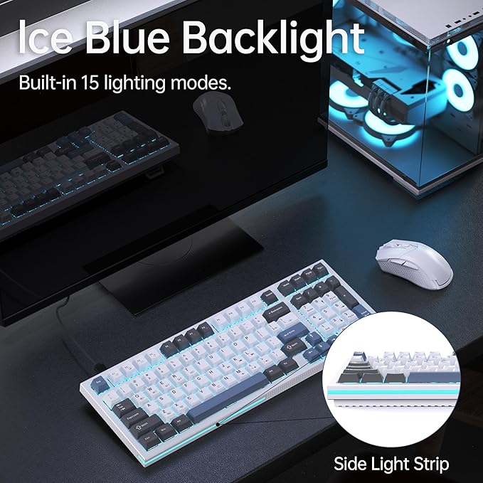 KEMOVE K98SE Mechanical Gaming Keyboard, 98 Keys LED Backlit Programmable, 96% Wired Computer Keyboard with Double Sound Dampening Foam, Pre-lubed Brown Switch