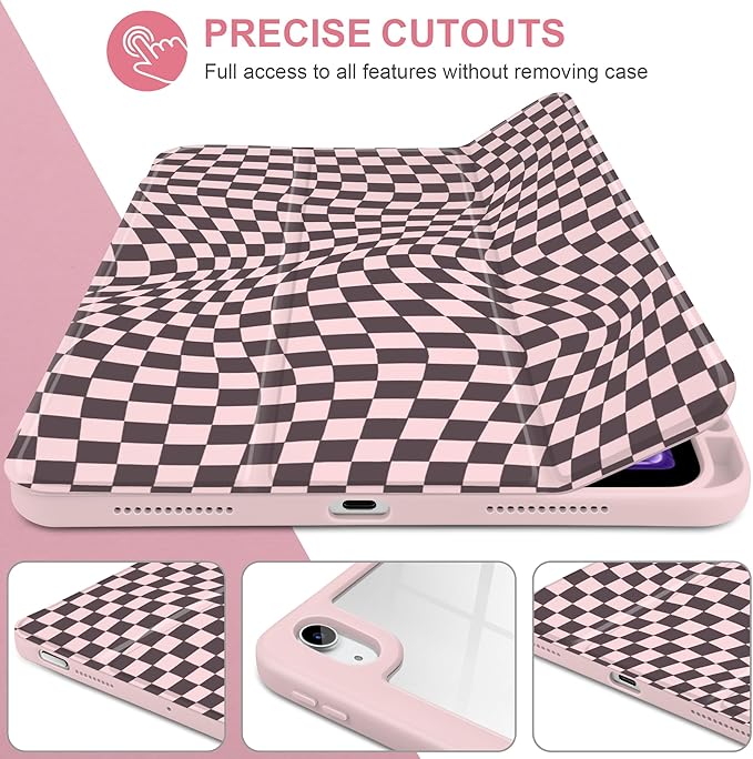 Case for iPad Air 11 inch M4 2026 M3 2025 Release with Pencil Holder - Aesthetic Cute Design Trifold Cover with Soft TPU Bumper Clear Back Auto Sleep/Wake for Girls Women, Abstract Lattice