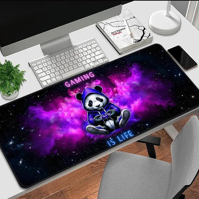 Blacklight Gaming Mouse Pad – UV Reactive Neon Panda Gamer Design, Glow in The Dark RGB Desk Mat, Smooth Precision Surface with Non-Slip Rubber Base for PC & Console Gaming - 31.5" x 11.8"