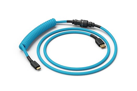 GLORIOUS Coiled Keyboard Cable – Coiled USB C Cable Artisan Braided Cables for Mechanical Gaming Keyboard Coiled Cable - Custom Keyboard Cable (Electric Blue)