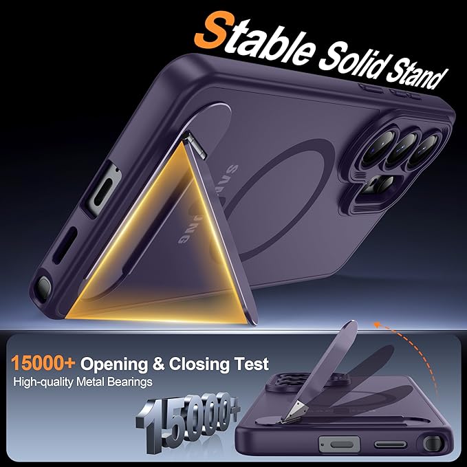 Magnetic for Samsung Galaxy S26 Case, [Compatible with MagSafe][Full Camera Protection][Built-in Invisible Kickstand] Translucent Matte Phone Case for S26 6.3" - Purple