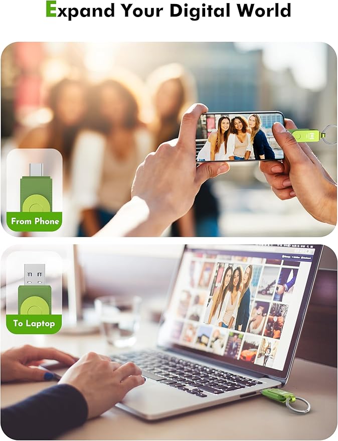 MOSDART 64GB USB C 3.2 Fast Speed C and A Dual Flash Drive, exFAT Memory Stick with Keychain and LED Indicator, for iPhone 15,16,17, Android Phone, iPad, MacBook, and Other Laptops, Green