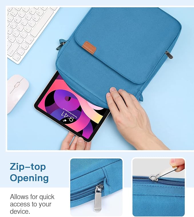 MoKo 9-11 Inch Tablet Sleeve Bag Handle Carrying Case with Shoulder Strap Fits iPad Pro/Air/A16 11 inch,iPad 10th 10.9,i-Pad 9/8/7th 10.2,iPadAir 5/4th 10.9,i-Pad 9.7,Tab S8/S9 11", Peacock Blue