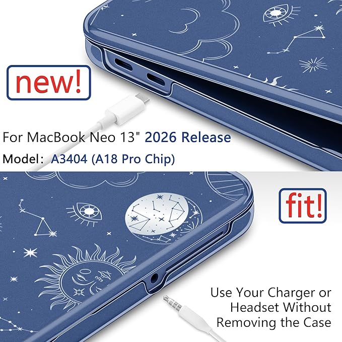 DONGKE for MacBook Neo 13 inch Case 2026 (Model A3404), Artistic Sun Pattern Ultra Slim Frosted Matte Hard Shell, Anti-Scratch & Fingerprint Resistant Cover - Sun & Moon