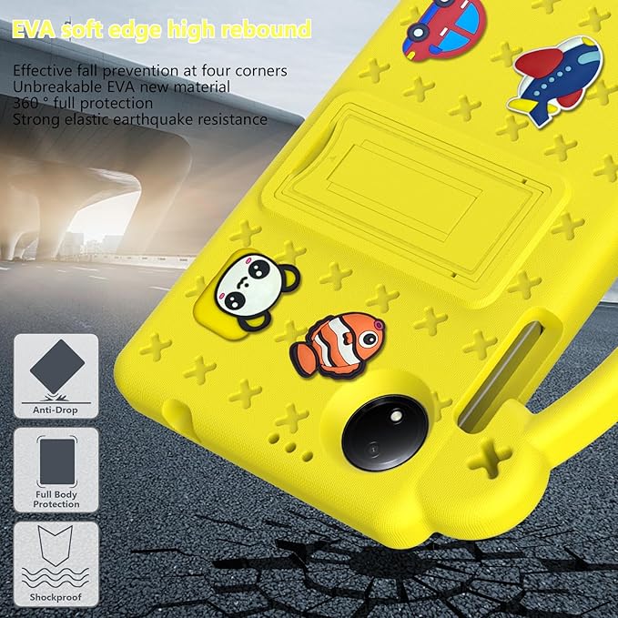 AKABEILA Compatible with Xiaomi Redmi Pad SE 8.7 4G 2024 Tablet Case, Lightweight Shockproof Protective Case with Shoulder Strap & Stand Handle & Pen Tray Yellow