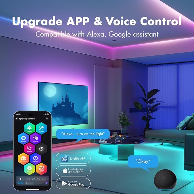 LED Strip Lights 130FT, Smart IC RGB Segmented DIY Color Changing, Rainbow Chasing Effects, WiFi App/Voice Control, Music Sync, Works with Alexa & Google Assistant, LED Lights for Bedroom Decor