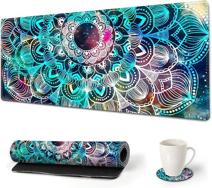 AIMSA Large Gaming Mouse Pad, XXL Keyboard Mouse Mat Extended Desk Pad with Stitched Edges, Durable Non-Slip Base Mousepad for Home Office, 35x15.7inch, Mandala