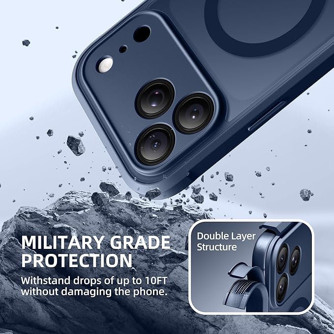 BERFY for iPhone 17 Pro Max Case, Compatible with MagSafe, Built-in Privacy Screen Protector, Camera Protection, Shockproof Full Body Phone Case 6.9", Translucent Blue