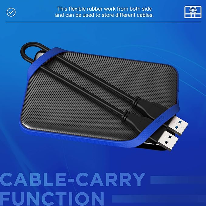 SP Silicon Power Portable Hard Drive 5TB 2.5" USB 3.2 Gen 1 IPX4 Waterproof Impact Resistant A62 Series Gaming Blue SP050TBPHD62LS3B