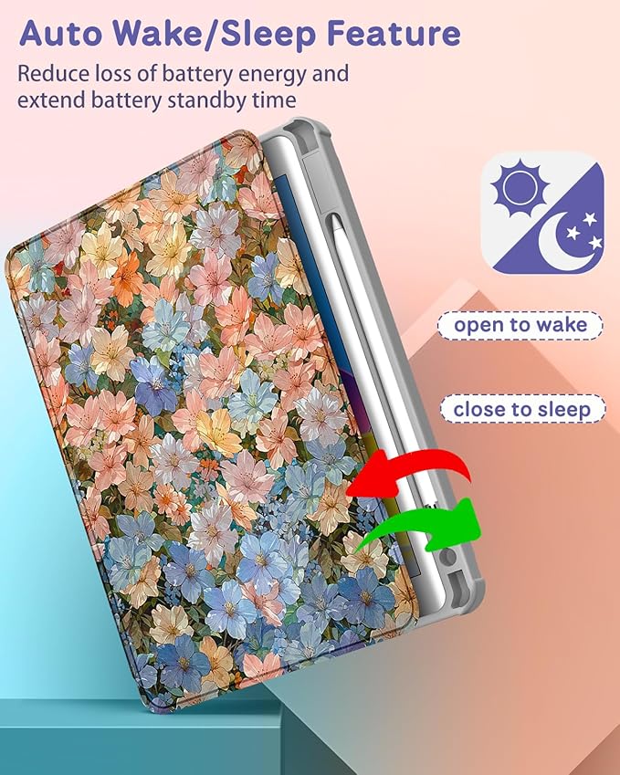 Uppuppy for iPad 9th/8th/7th Generation Case for iPad Air 3rd/ Pro 10.5” Case - 360 Rotating Stand Folio Smart Cover with Pencil Holder for Women, Beautiful Flower for Apple Tablet 7/8/9 Gen 10.2”