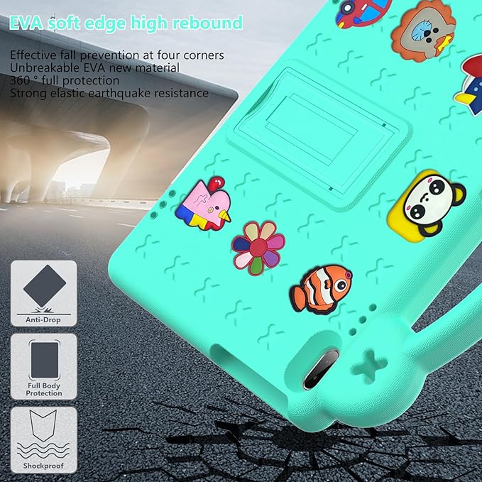 AKABEILA Compatible with Huawei MediaPad T5 10.1/Lenovo Tab M10/Lenovo Tab P10 Tablet Case, Kids Lightweight Shockproof Protective Case with Shoulder Strap & Stand Handle - Mint Green