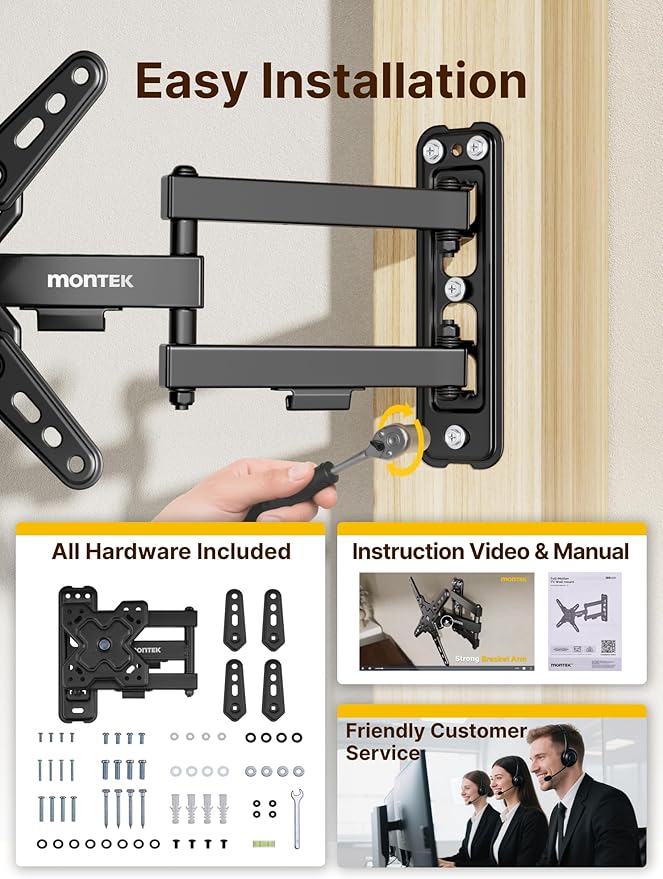 monTEK Full Motion TV Wall Mount Bracket for Most 13-43 Inch LED LCD Flat Screen TVs & Monitors, Swivel Tilt Extension Rotation with Articulating Arms, TV Mount Max VESA 200x200mm, up to 44lbs