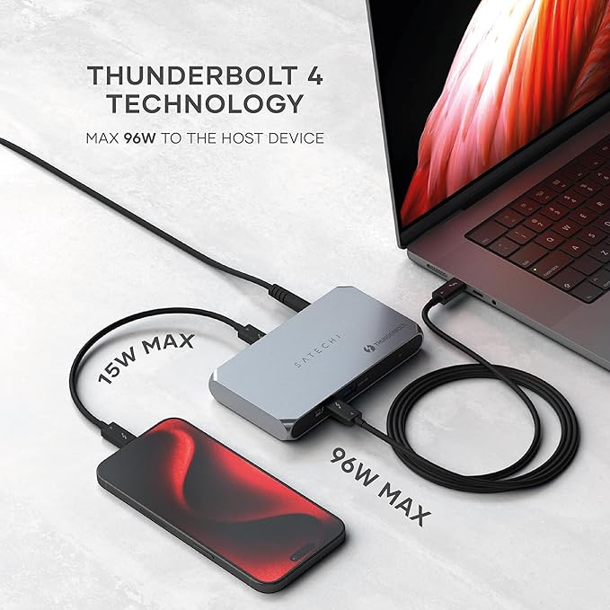 Satechi Thunderbolt 4 Dock Slim Hub Pro, USB C 100W Charging, Single 8K or Dual 4K Display, 4 Thunderbolt 4 Ports, USB 3.2 Gen2, for Mac/Windows, MacBook Air/Pro, Dell, Surface, Lenovo