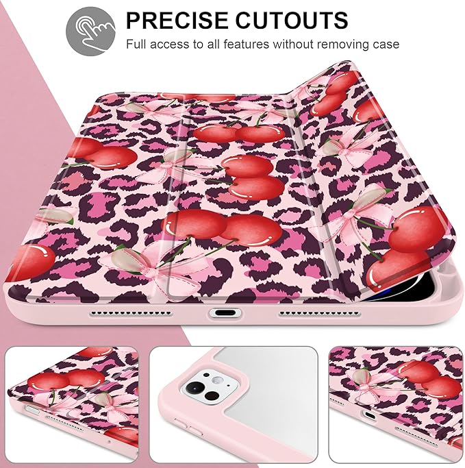 Case for iPad Pro 11 inch (M5) 2025 (M4) 2024 Release with Pencil Holder - Aesthetic Cute Design Trifold Cover with Soft TPU Bumper Clear Back Auto Sleep/Wake for Girls Women, Leopard Print
