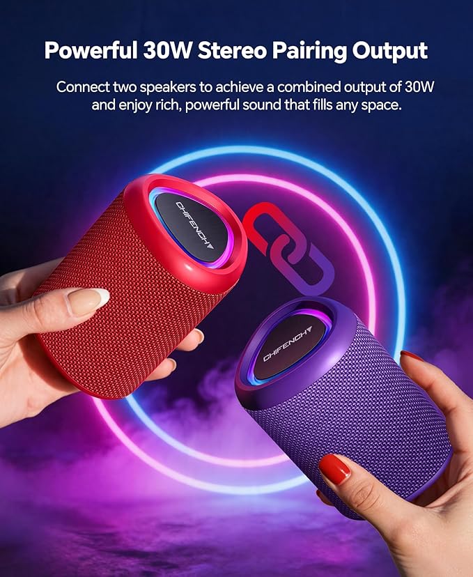 Portable Bluetooth Speaker Beach Essentials: Powerful Crystal Clear Sound/Dynamic Light/IPX5 Waterproof/All Day Playtime/Wireless BT 5.3/TWS Paring, Dad Gifts, Outdoor|Travel|Camping|Pool Accessories