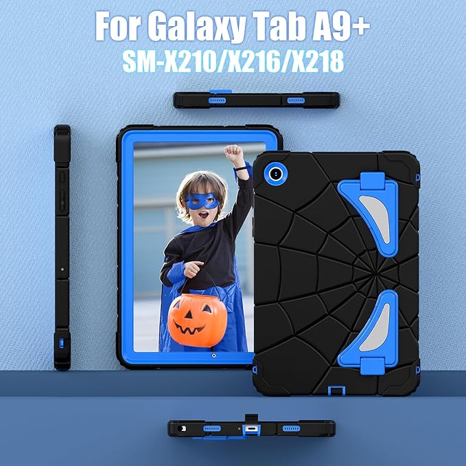 AKABEILA Compatible with Samsung Galaxy Tab A9 Plus 11 inch (SM-X216B)(2023) Tablet Case，Lightweight Shockproof Rugged Protective Cover with Kickstand for Kids Children Boys Babies Black Blue