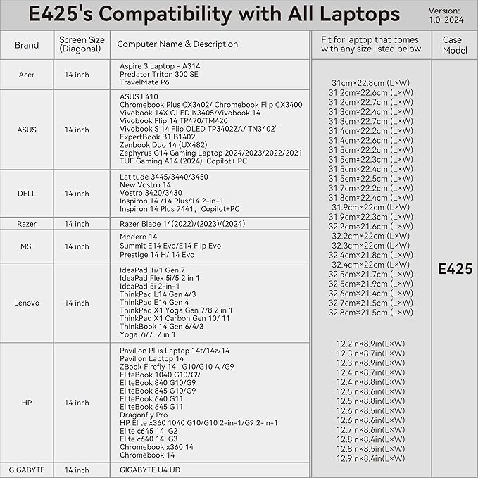 Smatree Laptop Sleeve for 14 inch ASUS ExpertBook B5 B5405/B1 B1402, for 14 inch Vivobook S14 Flip OLED TP3402ZA/TN3402, for 14inch Vivobook Flip 14 TP470/TM420, Case with Pocket, YKK Zipper (E425)