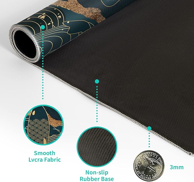 Japanese Gaming Mouse Pad XL - Extended Large Mouse Mat Desk Pad, Stitched Edges Mousepad, 3mm Thick Long Non-Slip Rubber Base Mice Pad, 31.5 X 11.8 Inch - Koi Fish Art