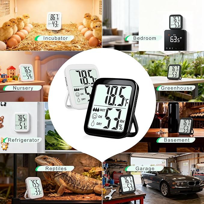 Antonki 2 Pack Room Thermometer for Home, Hygrometer Indoor Humidity Meter Gauge, Digital Temperature and Humidity Monitor Sensor for House, Terrarium, Incubator, Greenhouse - Battery Included