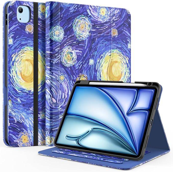 ZoneFoker Case for iPad Air 11-inch M3/ M2 (2025/2024), iPad Air 5th/ 4th Generation 10.9'' (2022/2020), iPad Pro 11 (4th/3rd/2nd/1st Gen), Multi-Angle Stand Cover with Pencil Holder, Starry Night