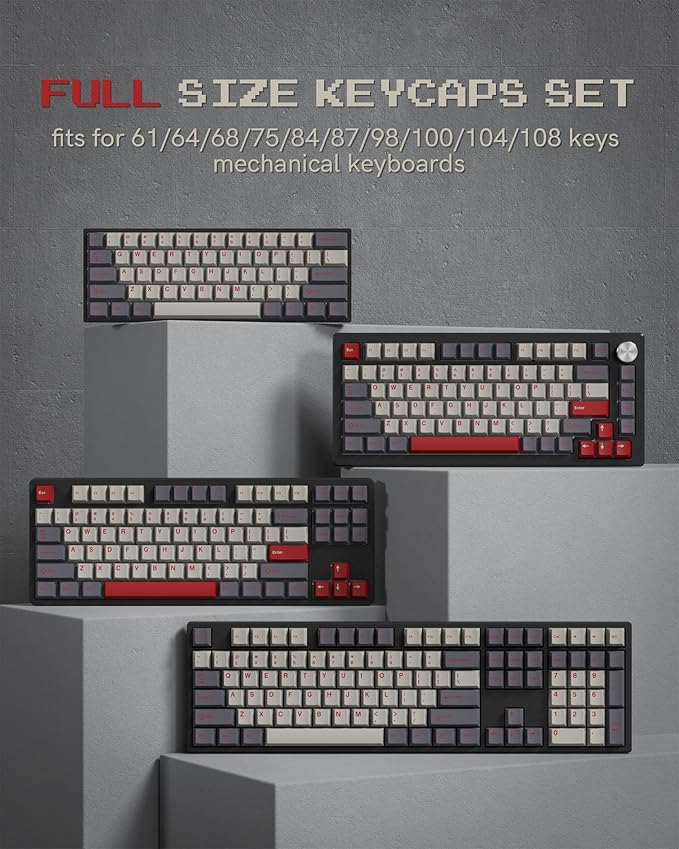 Womier Double Shot PBT Keycaps Set 138 Keys, Cherry Profile Custom Keycaps 60 65 75 100 Percent for 61/64/68/84/87/100/104/108 Retro Gaming Mechanical Keyboard, Purple Gray