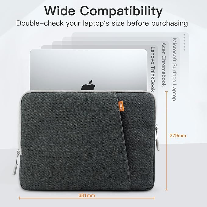 JETech Laptop Sleeve for 15-Inch Notebook, Compatible with MacBook Air 15-Inch M5-M2, MacBook Pro 16-Inch M5-M1, Waterproof Shockproof Case with Accessory Pocket Bag (Dark Grey)