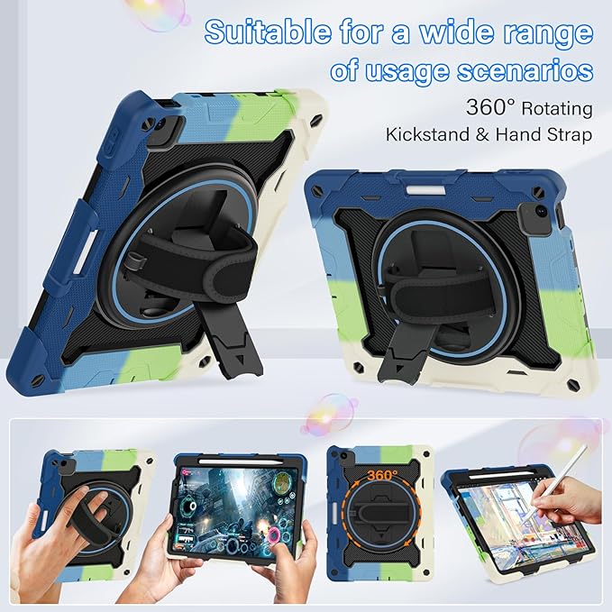 for iPad Pro 11 Case 4th 3rd 2nd 1st Gen (2022 2021 2020 2018) & iPad Air 5th 4th Generation 10.9 inch Case with HD Screen Protector, 360 Kickstand/Hand Strap, Pen Holder, Shoulder Strap